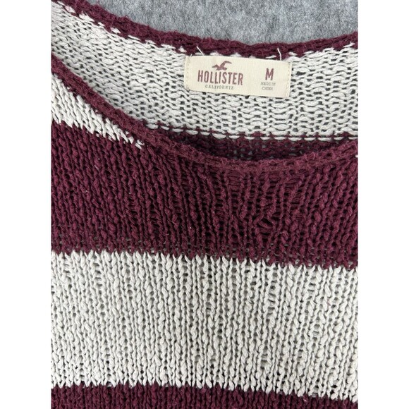 Hollister Cropped Sweater M Red White Stripe Roll Neck Loose Knit Distressed Y2K - Picture 11 of 12